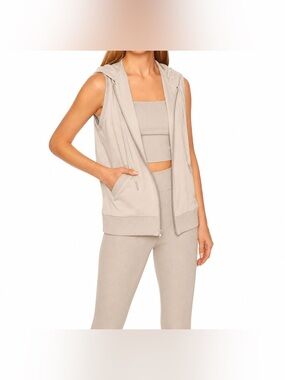 Susana Monaco Hoodie Cream Full Zip Long Tunic Vest Yoga Casual Women’s Sz XL